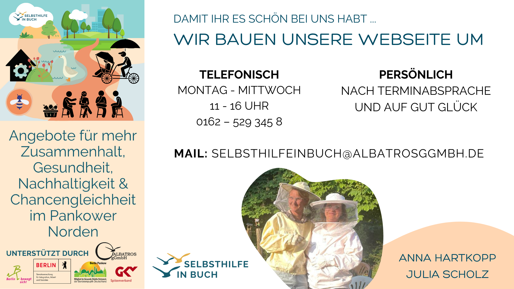 Telefonisch Mo.-Mi. 11-16 oder nach Absprache, Telefon +491625293458